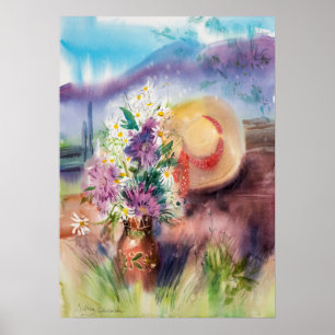 Romantische Aquarell-Blumenkunst Poster