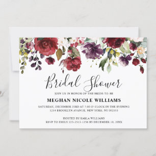 Romantische Aquarell-Bordeaux-Rot-Rosé-Rosen-Blume Einladung