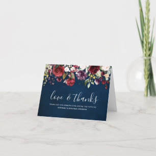 Romantische Aquarell-Burgunderrot-Navy-Rosen-Blume Dankeskarte