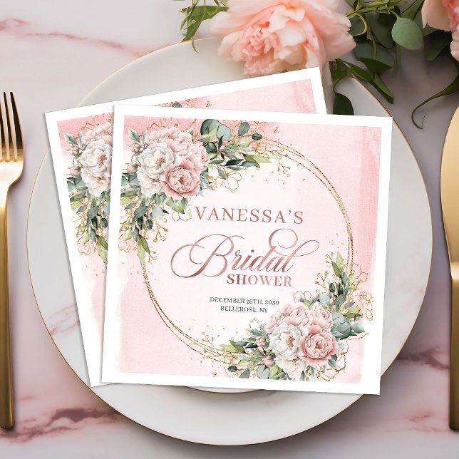 Romantische Aquarell-Hellrosa-Eukalyptus-Hochzeit  Serviette (Romantic Watercolor Light Pink Eucalyptus Bridal Shower Napkins)