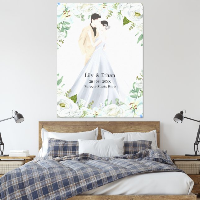 Romantische Aquarell-Hochzeit Leinwanddruck (Insitu (Schlafzimmer))