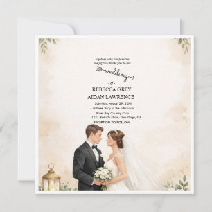 Romantische Aquarell-Hochzeitseinladung für Paare