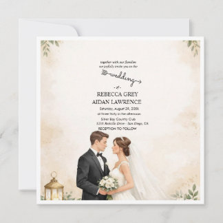 Romantische Aquarell-Hochzeitseinladung für Paare