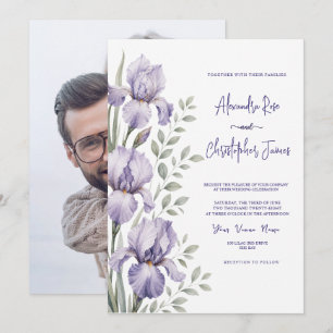 Romantische Aquarell-Iris-Gartenhochzeit Einladung