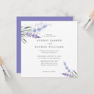 Romantische Aquarell-Lavendel-Blumenhochzeit Einladung