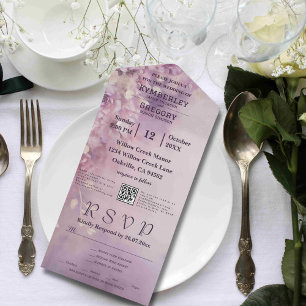 Romantische Aquarell-Lilac-Creme-Blumen QR-Code All In One Einladung