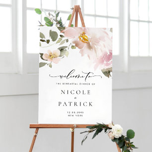 Romantische Aquarell-Rosa-Blumen-Probeessen-Einlad Poster