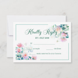 Romantische Aquarell-Rosa-Blumenhochzeit RSVP Karte