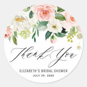 Romantische Aquarell-Rosa-Pfirsich-Blumen Dankesch Runder Aufkleber
