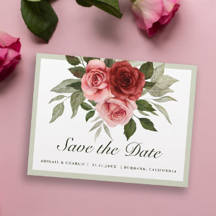 Romantische Aquarell-Rosa-Rote-Rosen Save The Date Ankündigungspostkarte