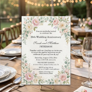 Romantische Aquarell-Rosen 25. Hochzeitstag Einladung