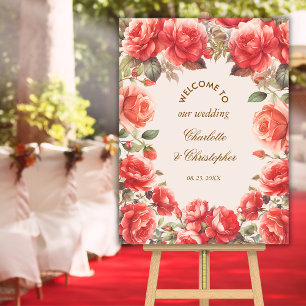 Romantische Aquarell-Rosen Hochzeitsbegrüßung Poster