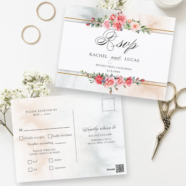 Romantische Aquarell Rosen & Kalligrafie UAWG Postkarte (Von Creator hochgeladen)