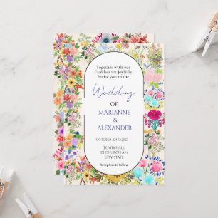 Romantische Aquarell-Wildblumen-Hochzeit Einladung
