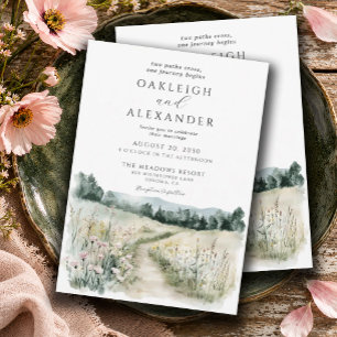 Romantische Aquarell-Wildblumenwiese-Hochzeit Einladung