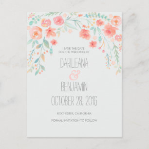 Romantische Aquarellblume Save the Date Ankündigungspostkarte