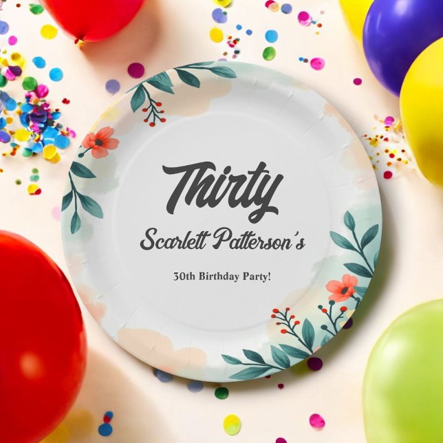Romantische Aquarellblume Sommer 30. Geburtstag Pappteller (Von Creator hochgeladen)