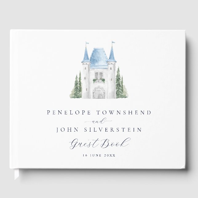 Romantische Aquarellburg Hochzeit Gästebuch (Vorderseite)