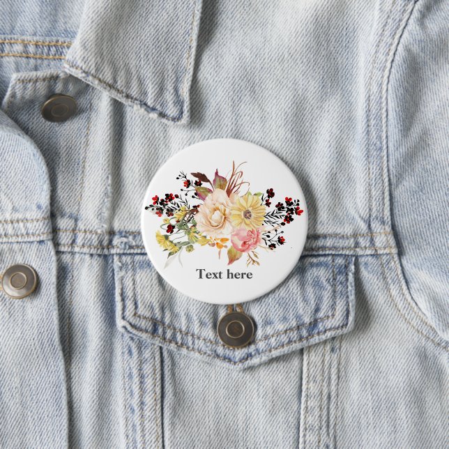 Romantische Aquarellfarben-Blume, böhmisch-blumenr Button (Beispiel)