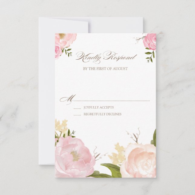 Romantische Aquarellfarben-Blume Hochzeit der RSVP Karte (Vorderseite)