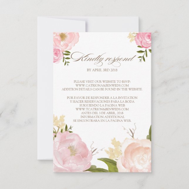 Romantische Aquarellfarben-Blume Hochzeit der RSVP Karte (Vorderseite)