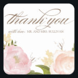Romantische Aquarellfarben-Blume Vielen Dank Quadratischer Aufkleber<br><div class="desc">Whimsical danke Ihnen Aufkleber mit schönen Aquarellabbildungen von Pfingsten und Rose. Das ist Teil einer Hochzeitssuite. Matching-Elemente sind verfügbar.</div>