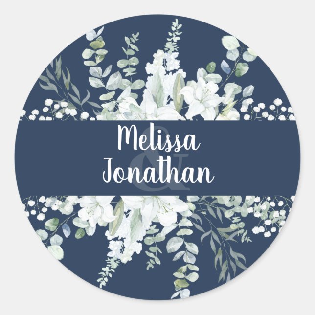 Romantische Aquarellfarben Blütenweiße Blume Hochz Runder Aufkleber (Vorderseite)