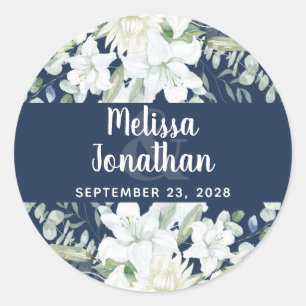 Romantische Aquarellfarben Blütenweiße Blume Hochz Runder Aufkleber
