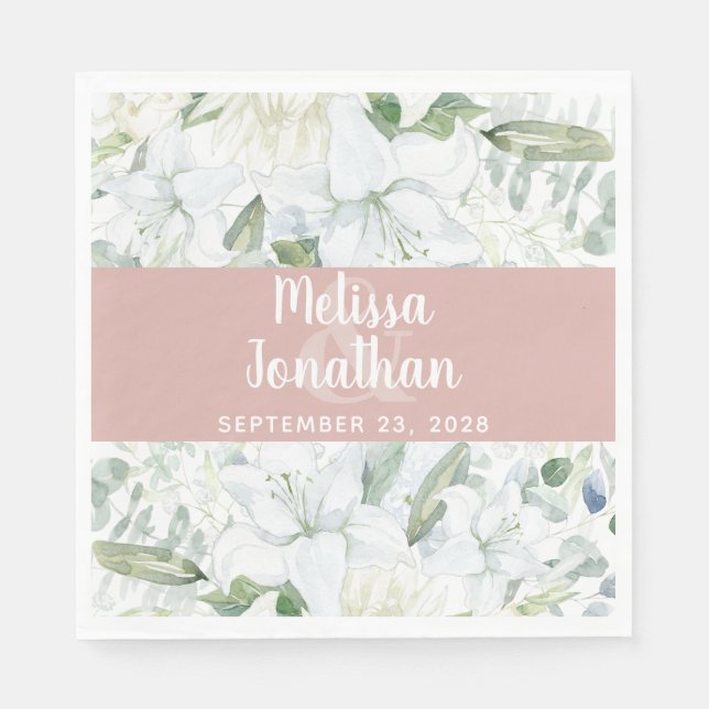 Romantische Aquarellfarben Blütenweiße Blume Hochz Serviette (Vorderseite)