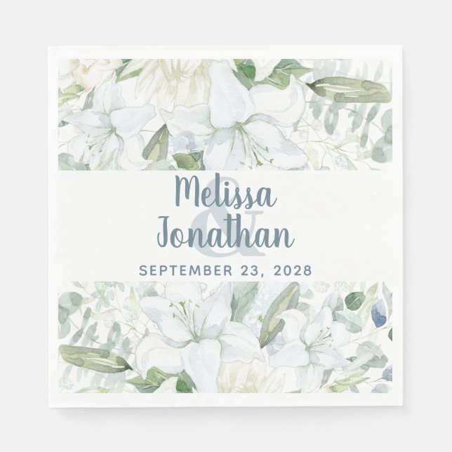 Romantische Aquarellfarben Blütenweiße Blume Hochz Serviette (Vorderseite)