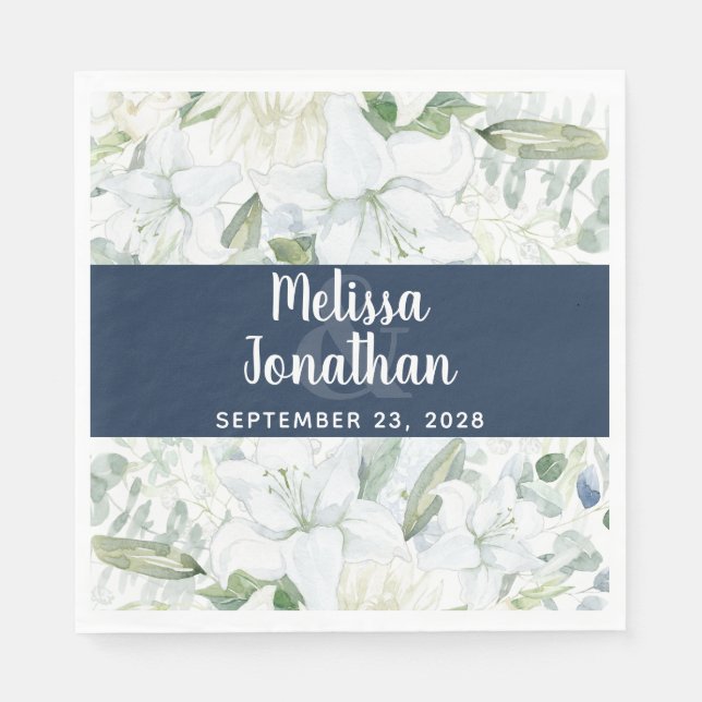 Romantische Aquarellfarben Blütenweiße Blume Hochz Serviette (Vorderseite)