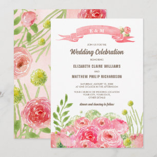 Romantische Aquarellfarben-Rose Hochzeitsfeiern Einladung