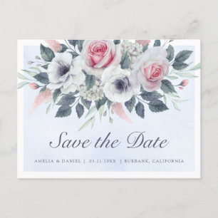 Romantische Aquarellfarben - Rose Save the Date he Ankündigungspostkarte