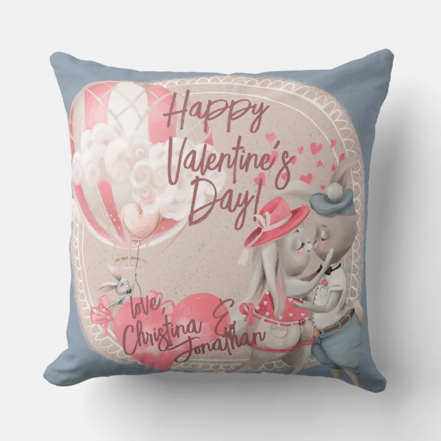 Romantische Aquarellfarben Valentine Liebe Bunnies Kissen (Vorderseite)
