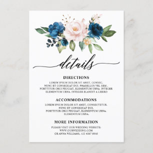 Romantische Aquarellnavy Blush Rose Bloral Begleitkarte