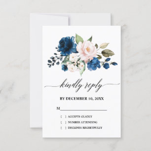 Romantische Aquarellnavy Blush Rose Bloral RSVP Karte