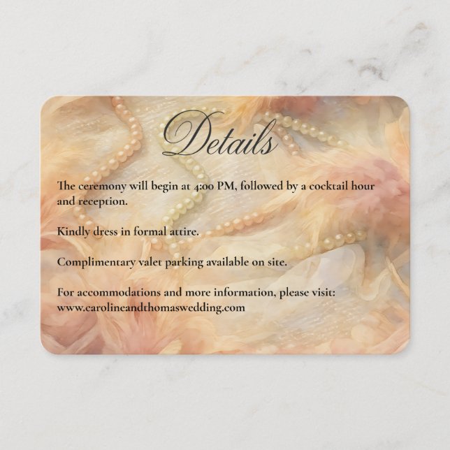 Romantische Aquarellpearls Feathers Wedding Begleitkarte (Vorderseite)