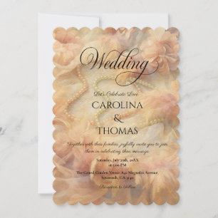 Romantische Aquarellpearls Feathers Wedding Einladung