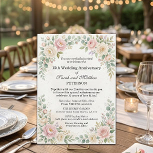 Romantische Aquarellrosen 15. Hochzeitstag Einladung