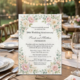Romantische Aquarellrosen 20. Hochzeitstag Einladung