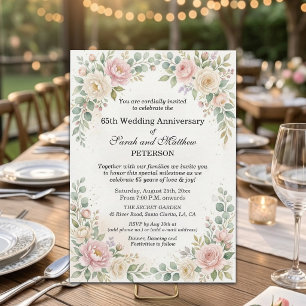 Romantische Aquarellrosen 65. Hochzeitstag Einladung