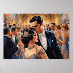 Romantische Art Deco Couple Poster<br><div class="desc">Romantisches Deko</div>