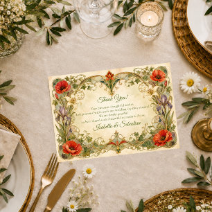 Romantische Art Nouveau Botanische Hochzeit Dankeskarte