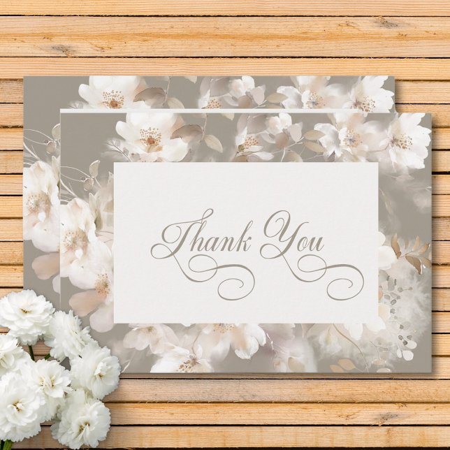 Romantische ätherische neutrale Beige-Blumenhochze Dankeskarte (Romantic Ethereal Neutral Beige Floral Wedding Thank You Card)