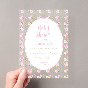Romantische Baby Shower-Einladung mit rosa Rosen Acryleinladungen