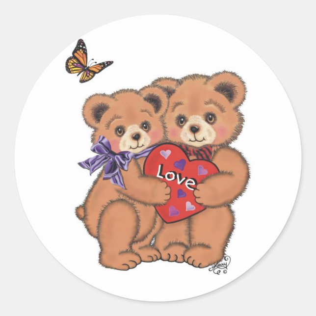 Romantische Bären Runder Aufkleber (Vorderseite)