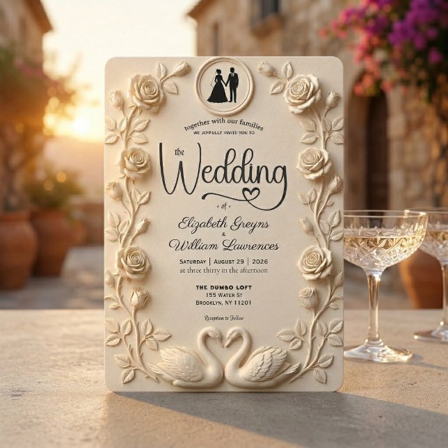 Romantische Barockrosen & Silhouette Rahmen Hochze Einladung (Von Creator hochgeladen)