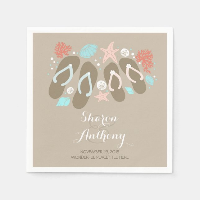 Romantische Beach-Flip-Flops Hochzeitspapier Napki Serviette (Vorderseite)