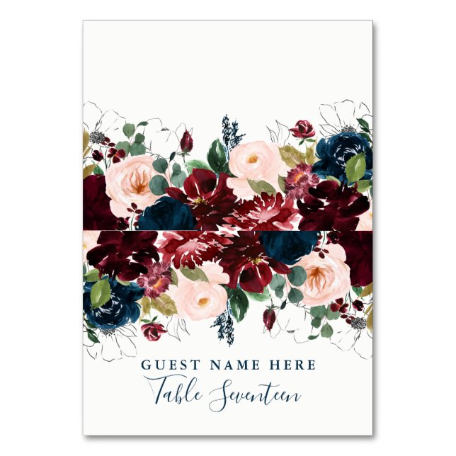 Romantische Begleitkarten für Burgund und Blauwald Tischnummer (Vorderseite)