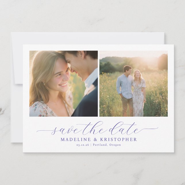 Romantische beige Fotocollage Save The Date (Vorderseite)